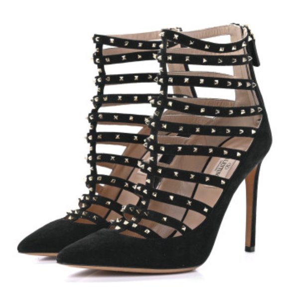 VALENTINO GARAVANI Suede Lovestud Caged 105mm Pumps 39 Black - Picture 2 of 4
